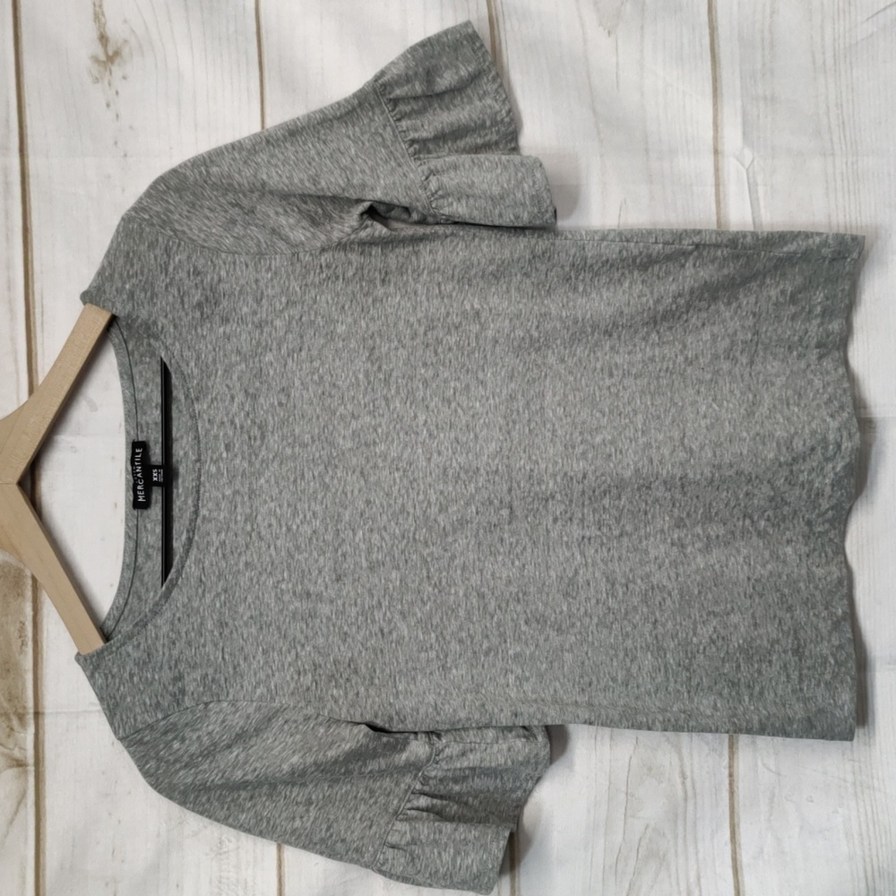 J. Crew Mercantile Heathered Grey Short Ruffle Sleeve Top, Size XXS